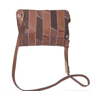 G.I.L.I. GILI womens leather patch work casual brown crossbody shoulder bag